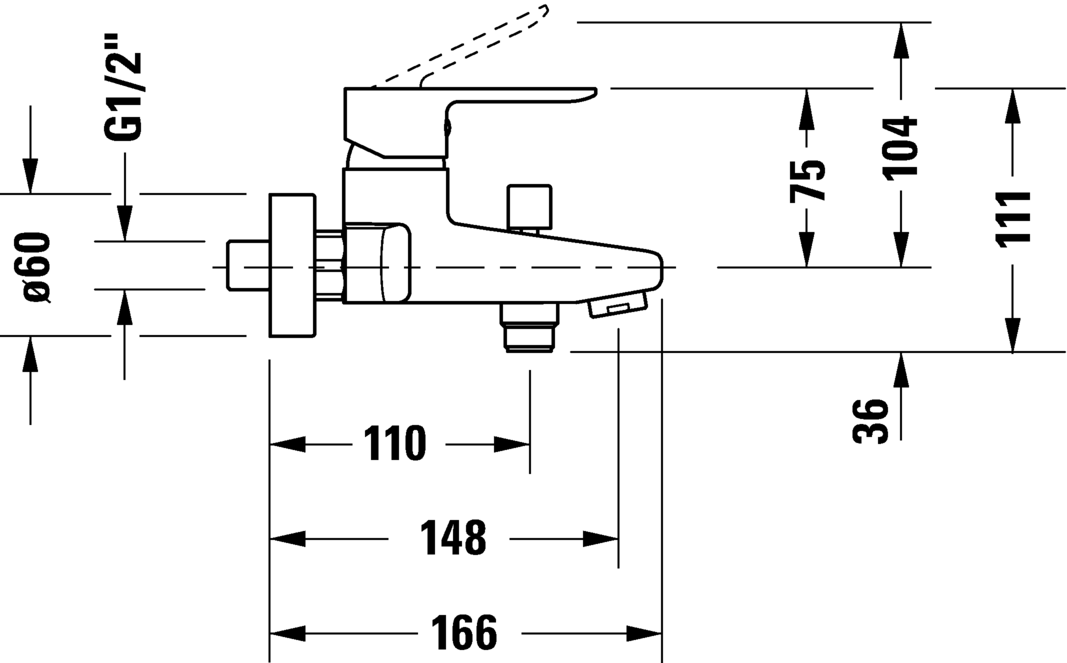 Single lever bath mixer for exposed installation, A15230001