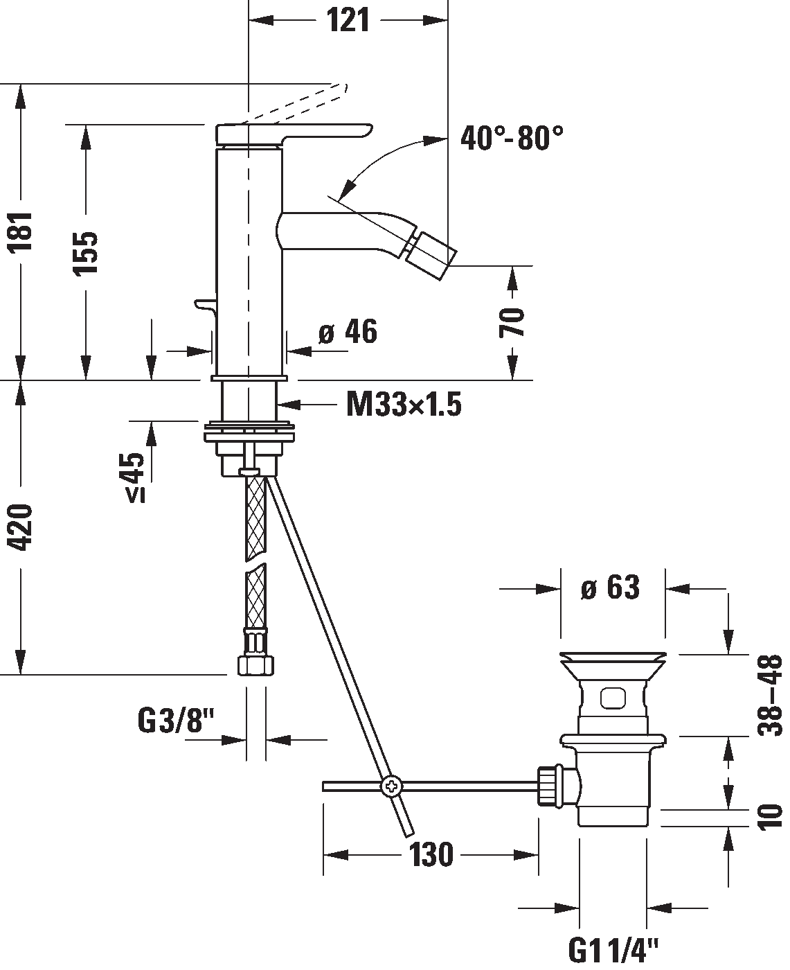 Single lever bidet mixer, C12400001