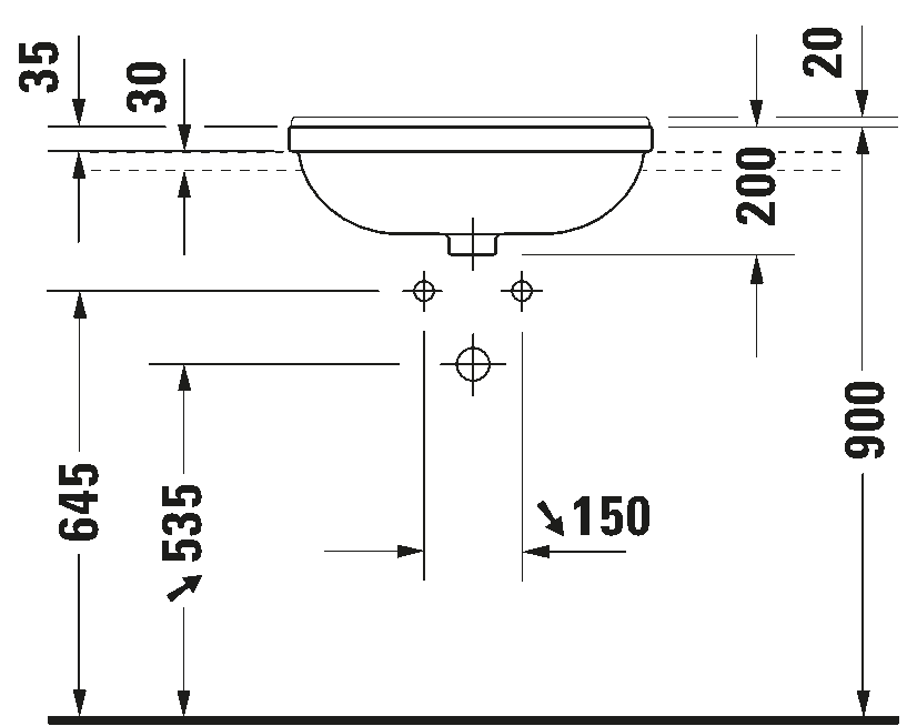 Semi-recessed washbasin, 031055