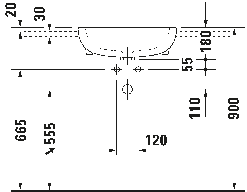 Semi-recessed washbasin, 033955