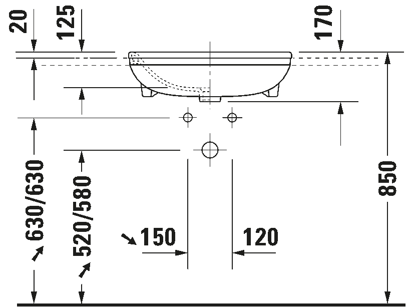 Semi-recessed washbasin, 037555