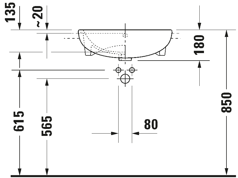 Semi-recessed washbasin, 037855