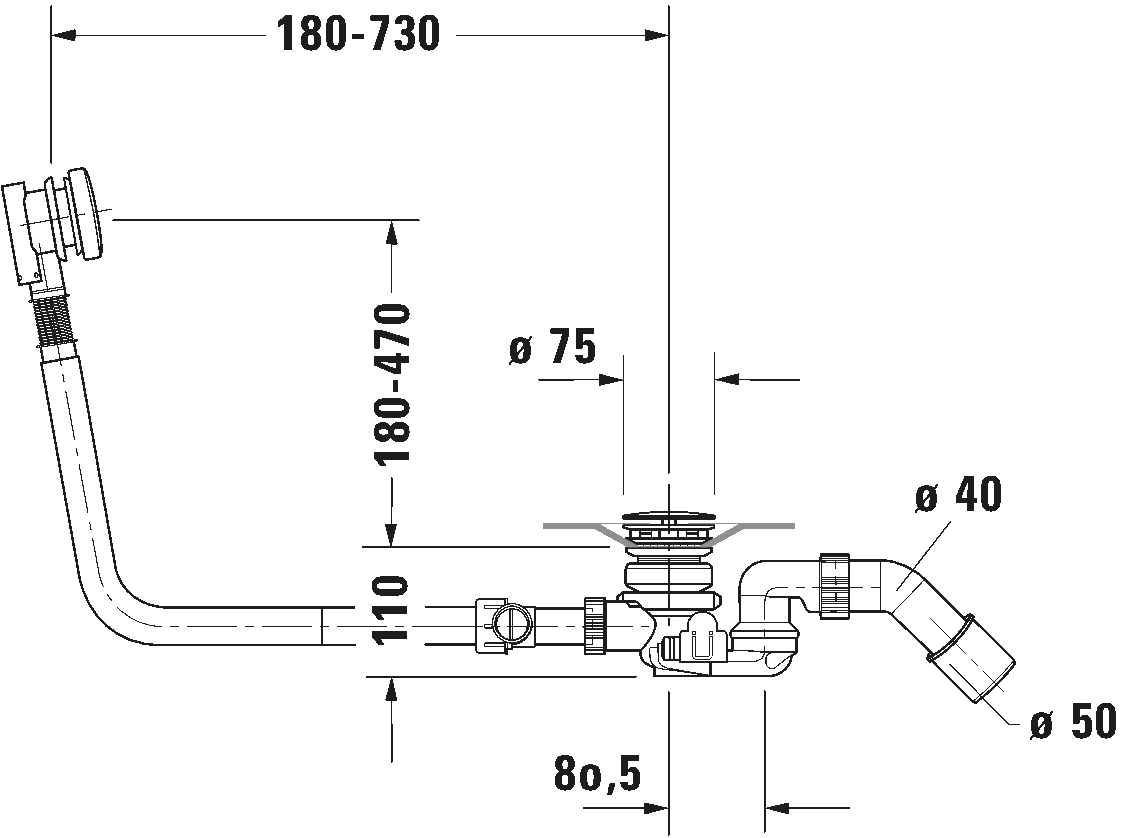 Waste and overflow with inlet, 791231