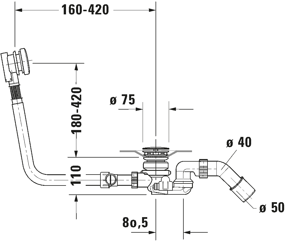 Waste and overflow with inlet, 791227