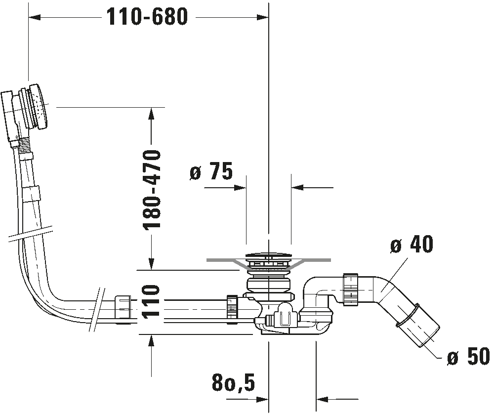 Waste and overflow with inlet, 791235