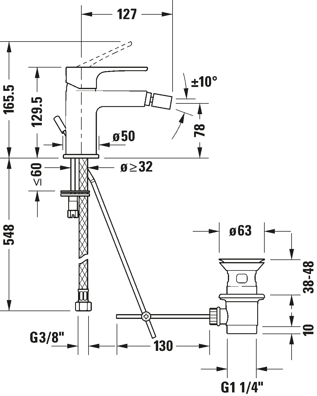 Single lever bidet mixer, B12400001