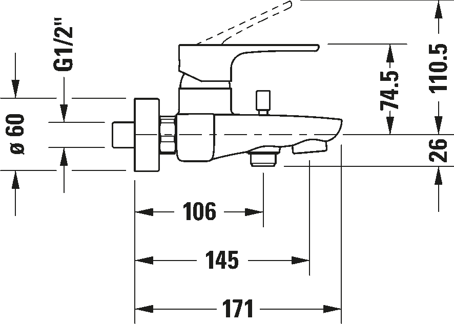 Single lever bathtub mixer for exposed installation, B15230000