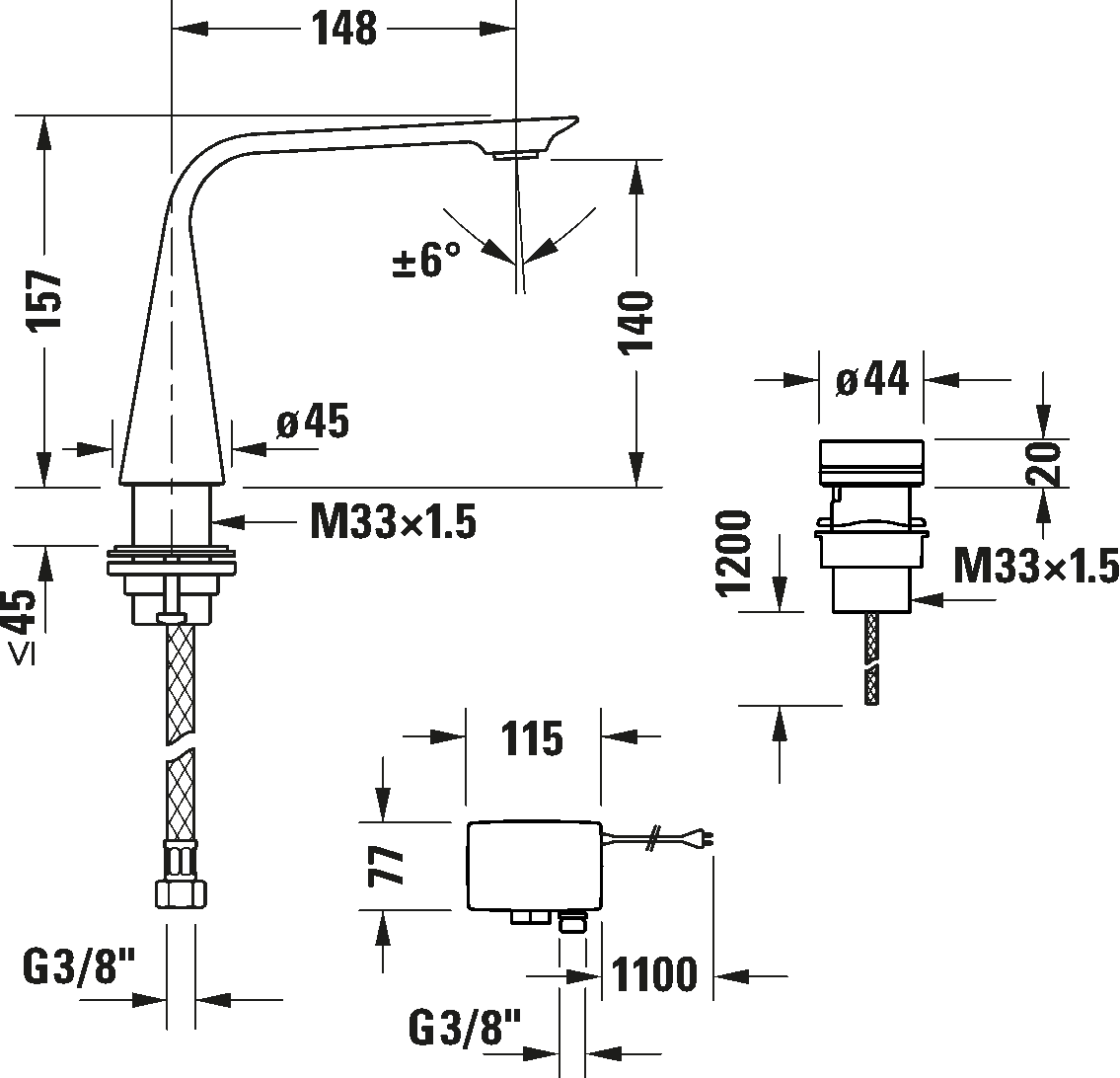 2 Hole basin mixer electronic M, D11100007