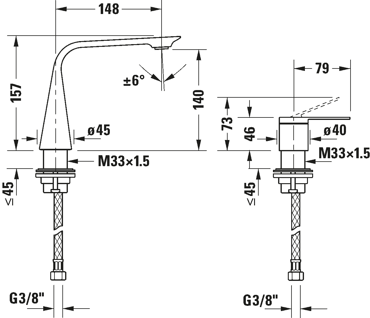 2 Hole basin mixer M, D11120002