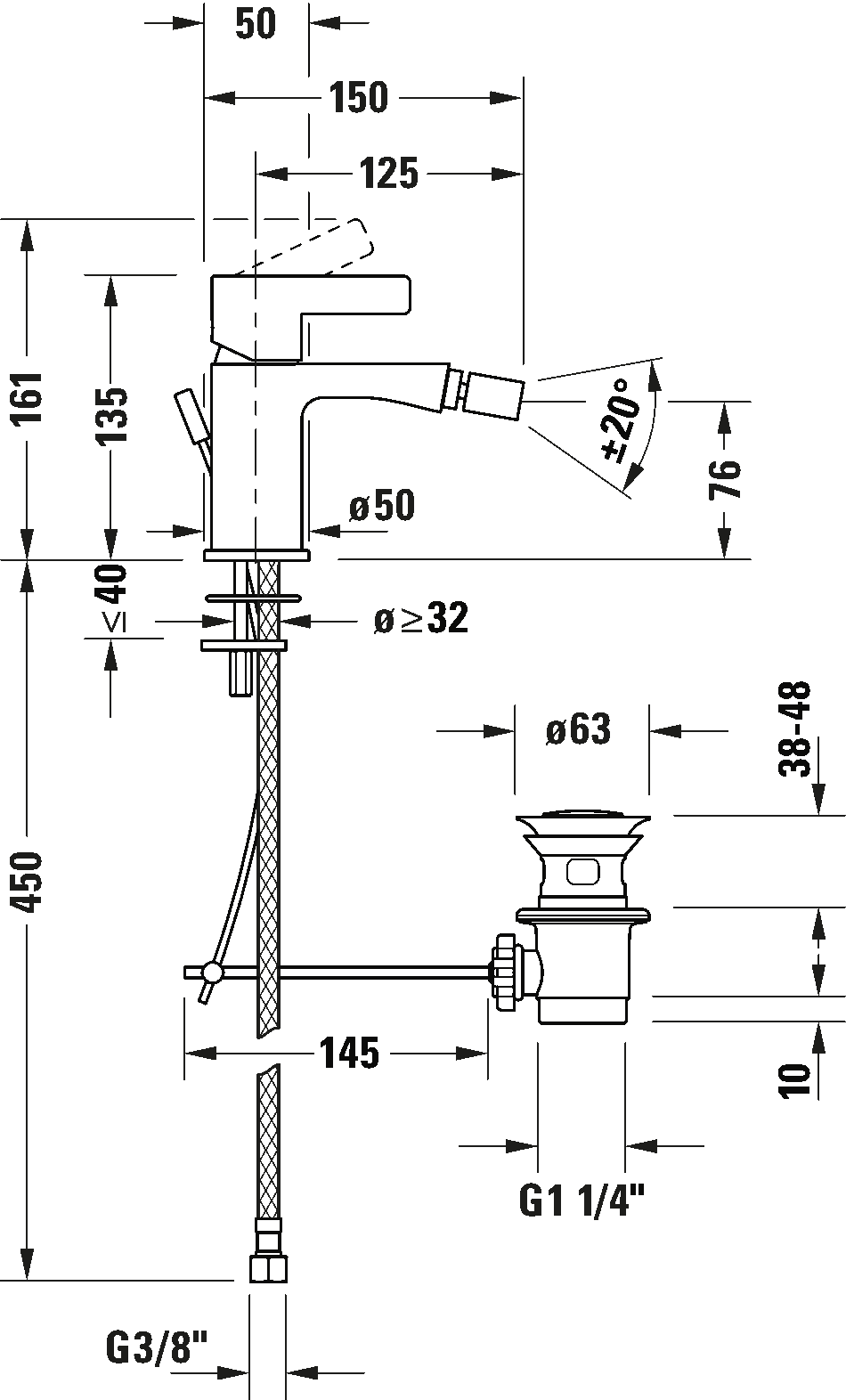 Single lever bidet mixer, DE2400001