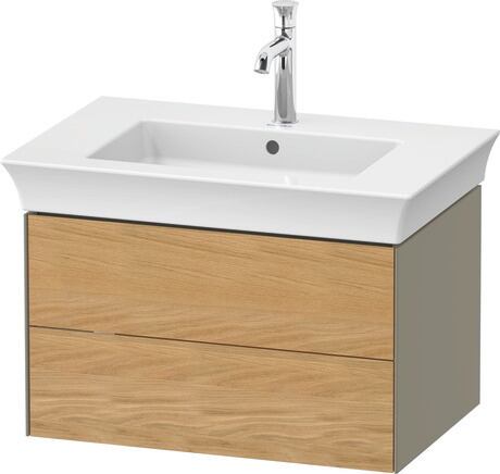 Vanity unit wall-mounted, WT43410H5H2 Front: Natural Oak solid Matt, Solid wood, Corpus: Stone grey High Gloss, Lacquer