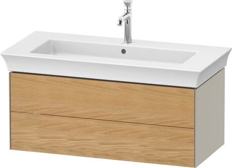 Vanity unit wall-mounted, WT43420H560 Front: Natural Oak solid Matt, Solid wood, Corpus: taupe Satin Matt, Lacquer