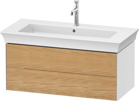 Vanity unit wall-mounted, WT43420H585 Front: Natural Oak solid Matt, Solid wood, Corpus: White High Gloss, Lacquer