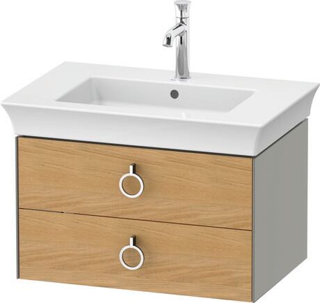 Vanity unit wall-mounted, WT43510H592 Front: Natural Oak solid Matt, Solid wood, Corpus: Stone grey Satin Matt, Lacquer