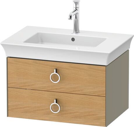 Vanity unit wall-mounted, WT43510H5H2 Front: Natural Oak solid Matt, Solid wood, Corpus: Stone grey High Gloss, Lacquer