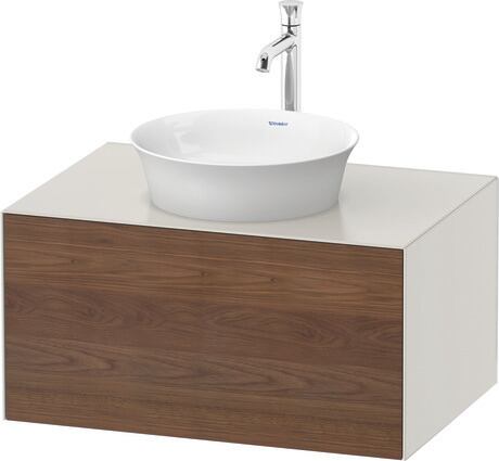 Console vanity unit wall-mounted, WT497507739 Front: American walnut Matt, Solid wood, Corpus: Nordic white Satin Matt, Lacquer, Console: Nordic white Satin Matt, Lacquer