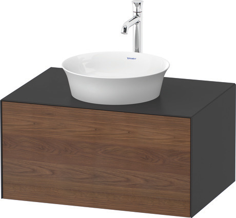 Console vanity unit wall-mounted, WT497507758 Front: American walnut Matt, Solid wood, Corpus: Graphite Satin Matt, Lacquer, Console: Graphite Satin Matt, Lacquer