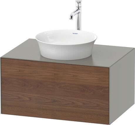 Console vanity unit wall-mounted, WT497507792 Front: American walnut Matt, Solid wood, Corpus: Stone grey Satin Matt, Lacquer, Console: Stone grey Satin Matt, Lacquer