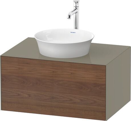 Console vanity unit wall-mounted, WT4975077H2 Front: American walnut Matt, Solid wood, Corpus: Stone grey High Gloss, Lacquer, Console: Stone grey High Gloss, Lacquer