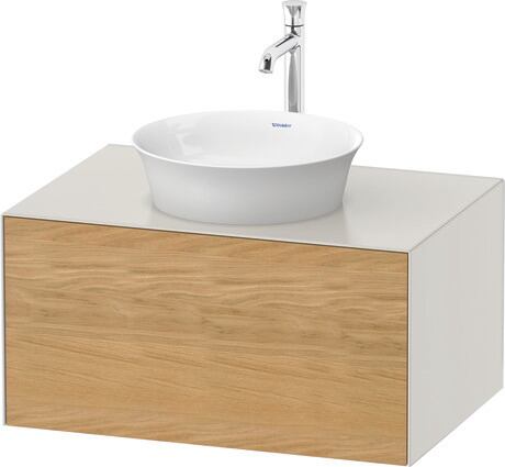 Console vanity unit wall-mounted, WT49750H539 Front: Natural oak Matt, Solid wood, Corpus: Nordic white Satin Matt, Lacquer, Console: Nordic white Satin Matt, Lacquer