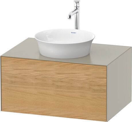 Console vanity unit wall-mounted, WT49750H560 Front: Natural oak Matt, Solid wood, Corpus: taupe Satin Matt, Lacquer, Console: taupe Satin Matt, Lacquer