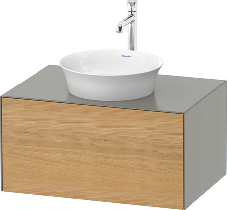 Console vanity unit wall-mounted, WT49750H592 Front: Natural oak Matt, Solid wood, Corpus: Stone grey Satin Matt, Lacquer, Console: Stone grey Satin Matt, Lacquer