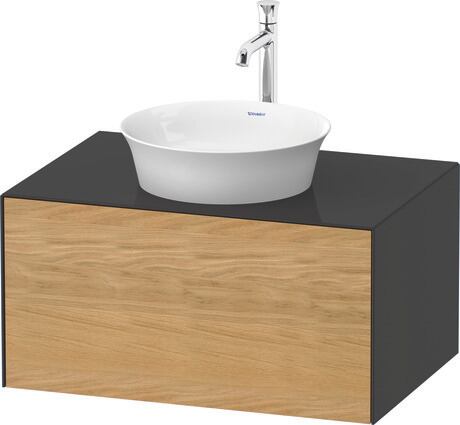 Console vanity unit wall-mounted, WT49750H5H1 Front: Natural oak Matt, Solid wood, Corpus: Graphite High Gloss, Lacquer, Console: Graphite High Gloss, Lacquer