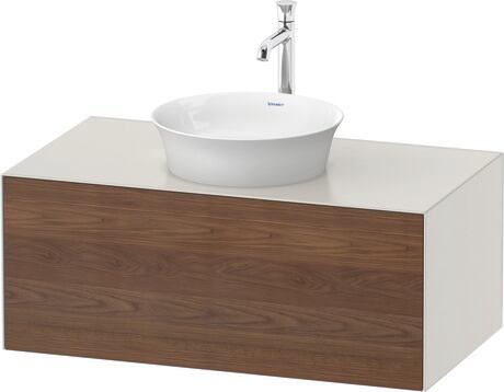 Console vanity unit wall-mounted, WT497607739 Front: American walnut Matt, Solid wood, Corpus: Nordic white Satin Matt, Lacquer, Console: Nordic white Satin Matt, Lacquer