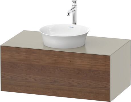 Console vanity unit wall-mounted, WT497607760 Front: American walnut Matt, Solid wood, Corpus: taupe Satin Matt, Lacquer, Console: taupe Satin Matt, Lacquer