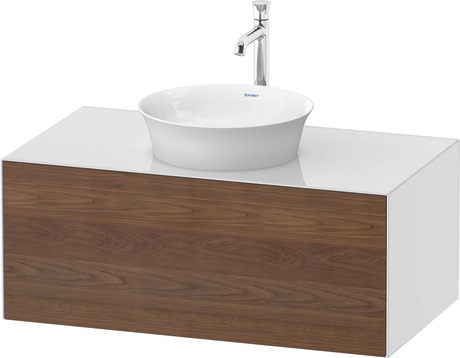 Console vanity unit wall-mounted, WT497607785 Front: American walnut Matt, Solid wood, Corpus: White High Gloss, Lacquer, Console: White High Gloss, Lacquer