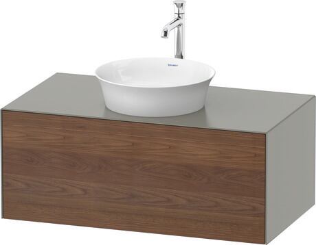 Console vanity unit wall-mounted, WT497607792 Front: American walnut Matt, Solid wood, Corpus: Stone grey Satin Matt, Lacquer, Console: Stone grey Satin Matt, Lacquer