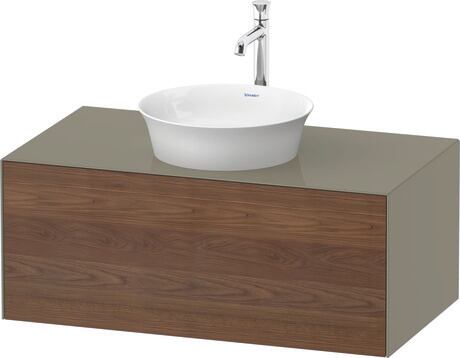 Console vanity unit wall-mounted, WT4976077H2 Front: American walnut Matt, Solid wood, Corpus: Stone grey High Gloss, Lacquer, Console: Stone grey High Gloss, Lacquer