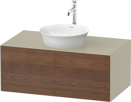 Console vanity unit wall-mounted, WT4976077H3 Front: American walnut Matt, Solid wood, Corpus: taupe High Gloss, Lacquer, Console: taupe High Gloss, Lacquer