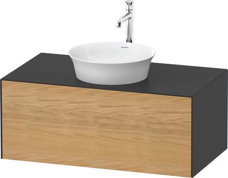 Console vanity unit wall-mounted, WT49760H558 Front: Natural oak Matt, Solid wood, Corpus: Graphite Satin Matt, Lacquer, Console: Graphite Satin Matt, Lacquer