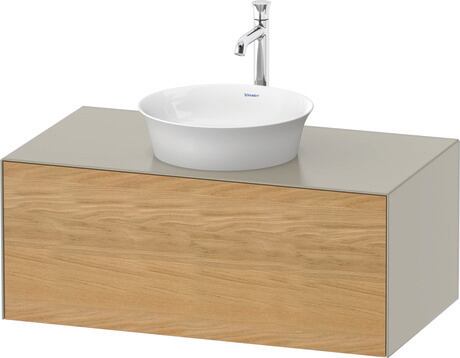 Console vanity unit wall-mounted, WT49760H560 Front: Natural oak Matt, Solid wood, Corpus: taupe Satin Matt, Lacquer, Console: taupe Satin Matt, Lacquer