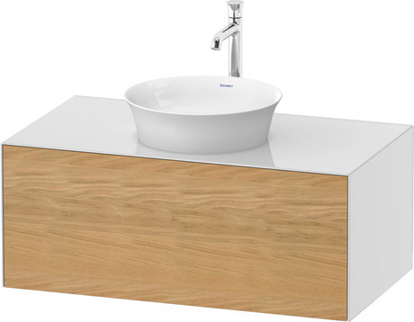 Console vanity unit wall-mounted, WT49760H585 Front: Natural oak Matt, Solid wood, Corpus: White High Gloss, Lacquer, Console: White High Gloss, Lacquer