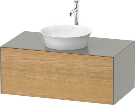 Console vanity unit wall-mounted, WT49760H592 Front: Natural oak Matt, Solid wood, Corpus: Stone grey Satin Matt, Lacquer, Console: Stone grey Satin Matt, Lacquer