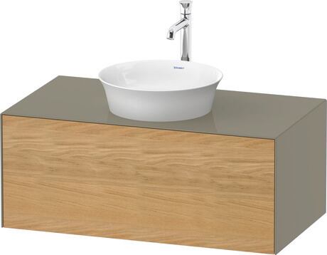 Console vanity unit wall-mounted, WT49760H5H2 Front: Natural oak Matt, Solid wood, Corpus: Stone grey High Gloss, Lacquer, Console: Stone grey High Gloss, Lacquer