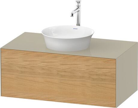 Console vanity unit wall-mounted, WT49760H5H3 Front: Natural oak Matt, Solid wood, Corpus: taupe High Gloss, Lacquer, Console: taupe High Gloss, Lacquer