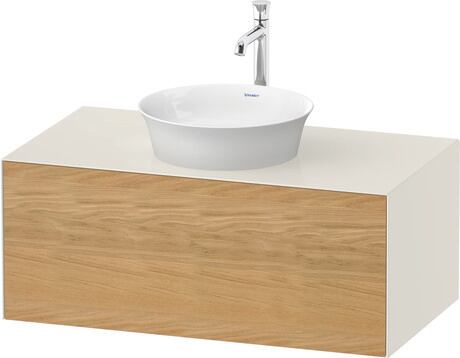 Console vanity unit wall-mounted, WT49760H5H4 Front: Natural oak Matt, Solid wood, Corpus: Nordic white High Gloss, Lacquer, Console: Nordic white High Gloss, Lacquer