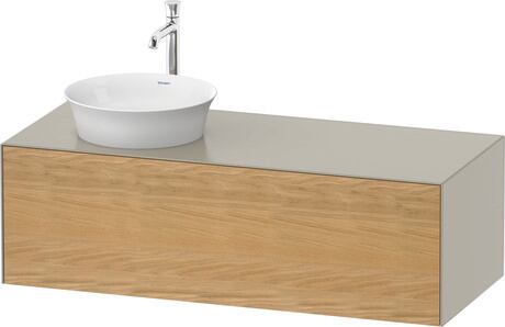 Console vanity unit wall-mounted, WT4977LH560 Front: Natural Oak solid Matt, Solid wood, Corpus: taupe Satin Matt, Lacquer, Console: taupe Satin Matt, Lacquer