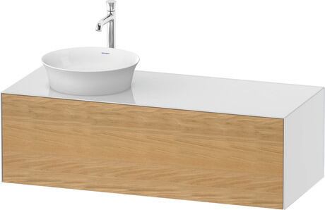 Console vanity unit wall-mounted, WT4977LH585 Front: Natural Oak solid Matt, Solid wood, Corpus: White High Gloss, Lacquer, Console: White High Gloss, Lacquer