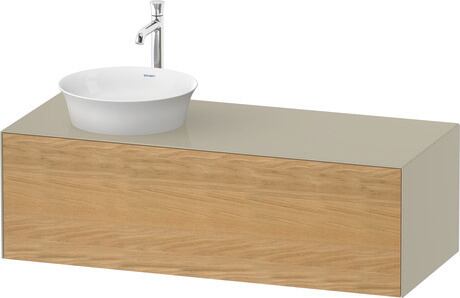 Console vanity unit wall-mounted, WT4977LH5H3 Front: Natural Oak solid Matt, Solid wood, Corpus: taupe High Gloss, Lacquer, Console: taupe High Gloss, Lacquer