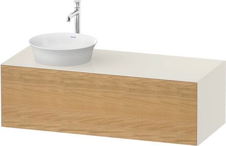 Console vanity unit wall-mounted, WT4977LH5H4 Front: Natural Oak solid Matt, Solid wood, Corpus: Nordic white High Gloss, Lacquer, Console: Nordic white High Gloss, Lacquer