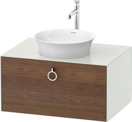 Console vanity unit wall-mounted, WT498007736 Front: American walnut Matt, Solid wood, Corpus: White Satin Matt, Lacquer, Console: White Satin Matt, Lacquer