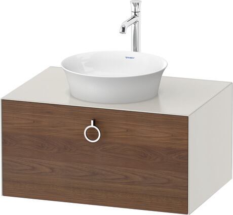 Console vanity unit wall-mounted, WT498007739 Front: American walnut Matt, Solid wood, Corpus: Nordic white Satin Matt, Lacquer, Console: Nordic white Satin Matt, Lacquer