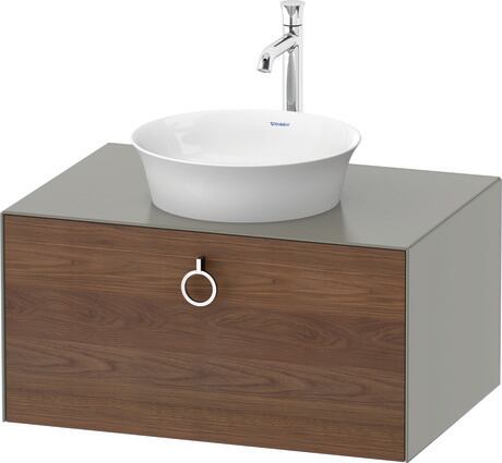 Console vanity unit wall-mounted, WT498007792 Front: American walnut Matt, Solid wood, Corpus: Stone grey Satin Matt, Lacquer, Console: Stone grey Satin Matt, Lacquer