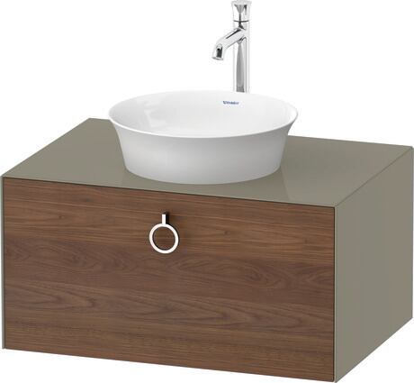 Console vanity unit wall-mounted, WT4980077H2 Front: American walnut Matt, Solid wood, Corpus: Stone grey High Gloss, Lacquer, Console: Stone grey High Gloss, Lacquer