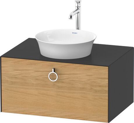 Console vanity unit wall-mounted, WT49800H558 Front: Natural Oak solid Matt, Solid wood, Corpus: Graphite Satin Matt, Lacquer, Console: Graphite Satin Matt, Lacquer