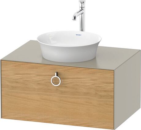 Console vanity unit wall-mounted, WT49800H560 Front: Natural Oak solid Matt, Solid wood, Corpus: taupe Satin Matt, Lacquer, Console: taupe Satin Matt, Lacquer